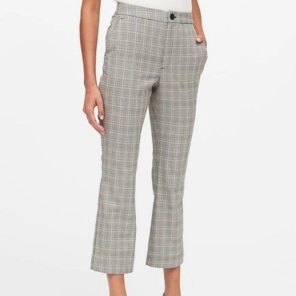 Banana Republic Pants - Banana Republic High Rise Cropped Flare Grey Glen Plaid Pants